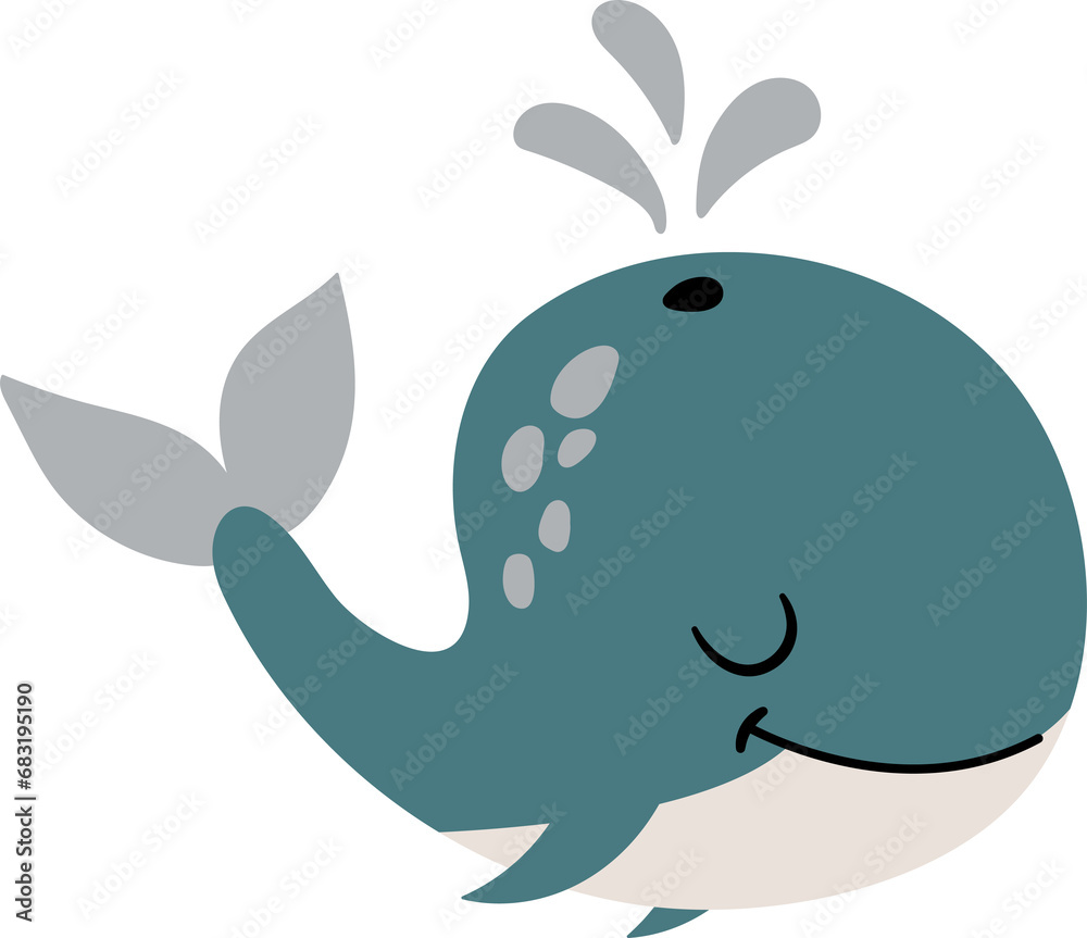 Fototapeta premium Cute hand drawn blue whale.