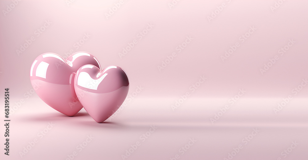 Pink hearts on a pink background with empty space generated AI