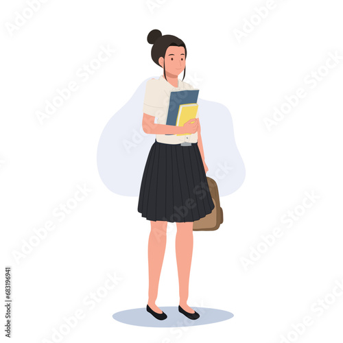 Academic Lifestyle of Thai College Student. Thai University Student in Uniform Holding Books