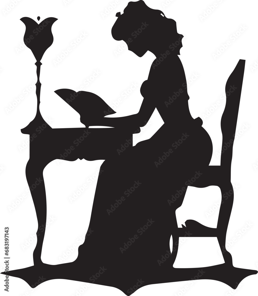 A Girl sitting in a restaurant Silhouette vector illustration 