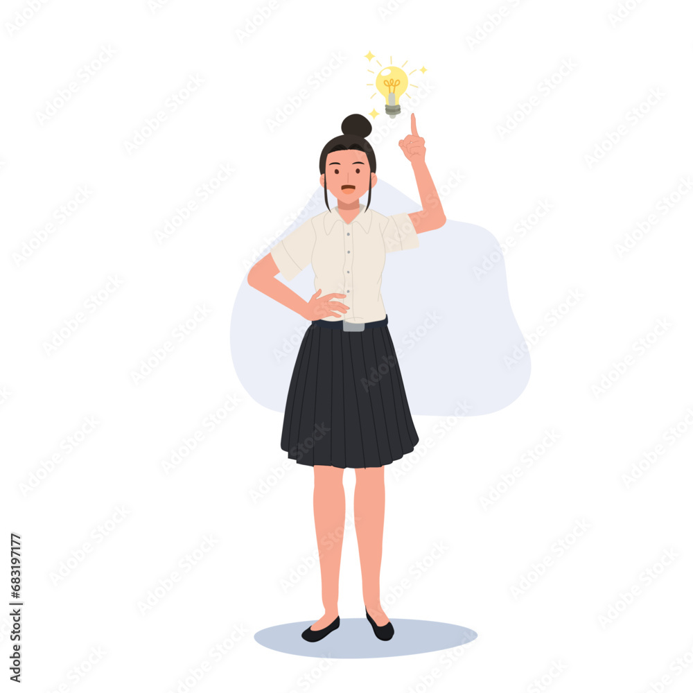 Education and Creativity concept. Thai University Student with Light Bulb Idea Education and Creativity concept. Thai University Student with Light Bulb Idea