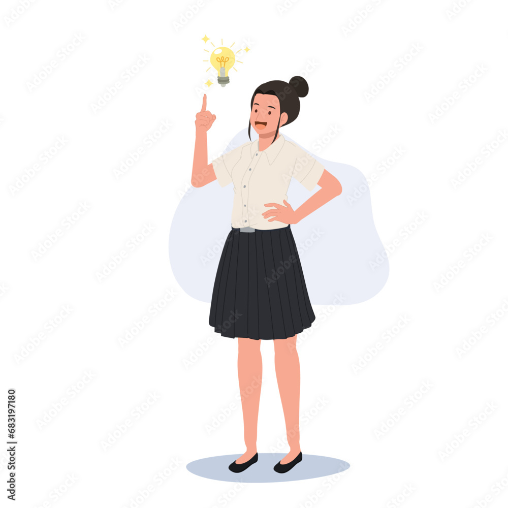 Education and Creativity concept. Thai University Student with Light Bulb Idea Education and Creativity concept. Thai University Student with Light Bulb Idea
