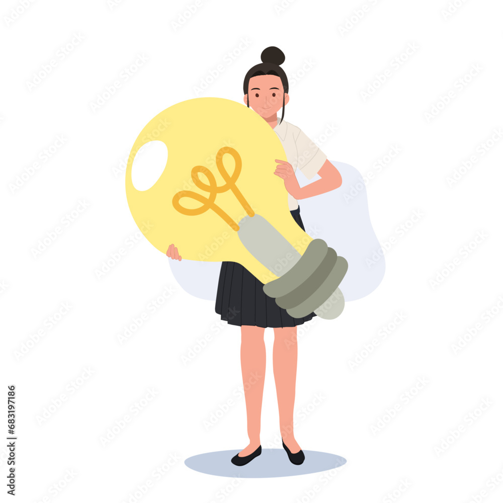 Education and Creativity concept. Thai University Student with Light Bulb Idea Education and Creativity concept. Thai University Student with Light Bulb Idea