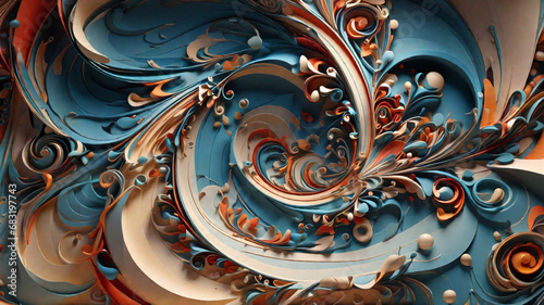 abstract swirling designs, very intricate, 3d design. Ai Generative