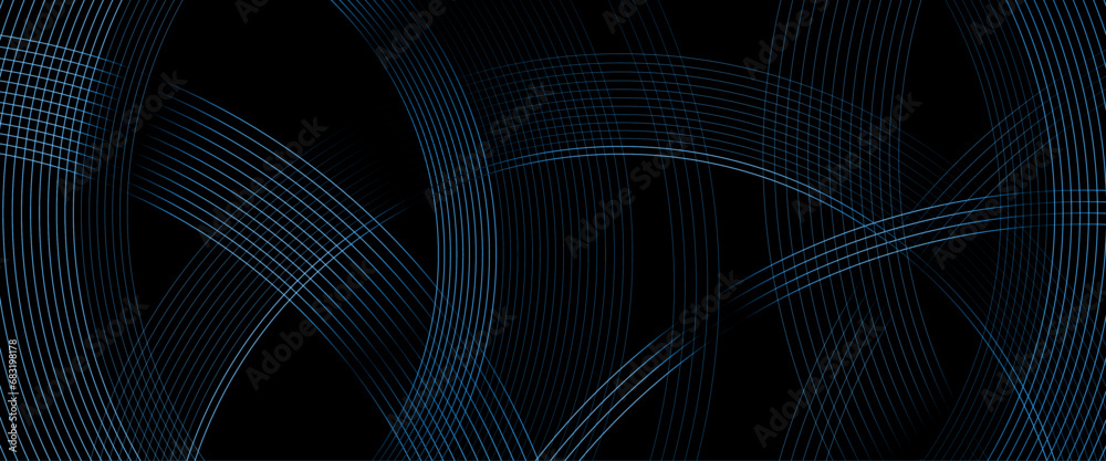 Vector blue and black simple abstract background with lines in a curved ...