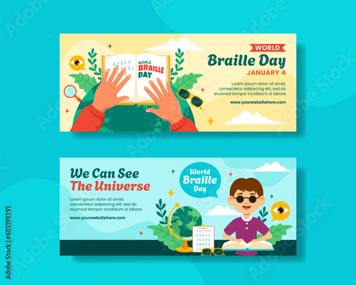 Braille Day Horizontal Banner Flat Cartoon Hand Drawn Templates Background Illustration