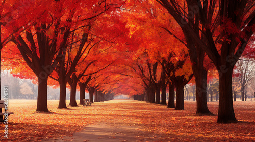 a wonderful autumn leaves landscape within a large park