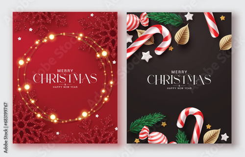 Merry christmas greeting text vector poster set. Christmas greeting card and gift tags collection for holiday season lay out collection. Vector illustration seasonal gift tags lay out invitation cards