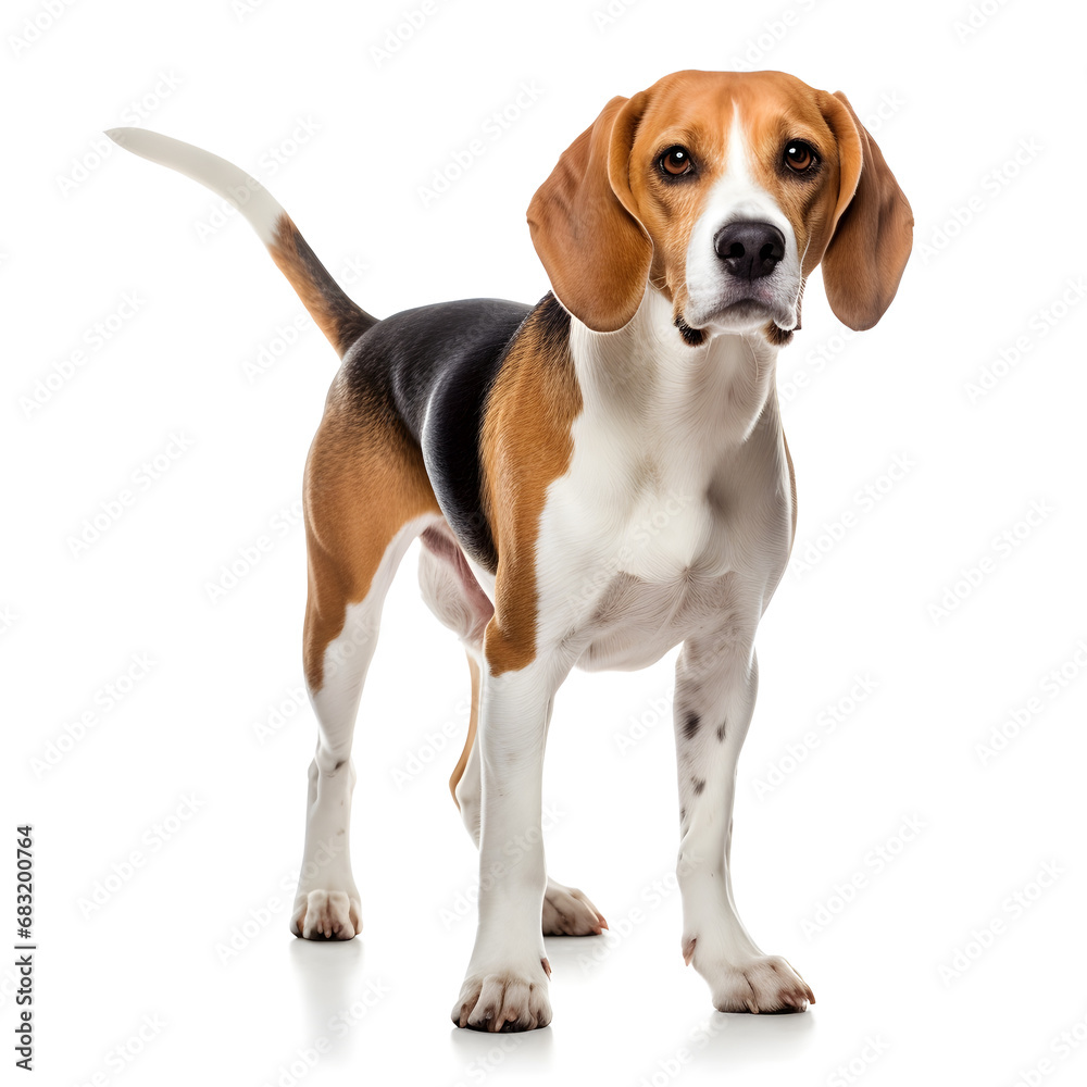 English Foxhound Dog Isolated on White Background - Generative AI