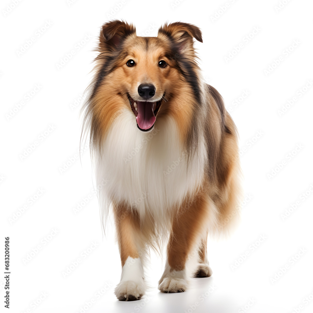 Rough Collie Dog Isolated on White Background - Generative AI