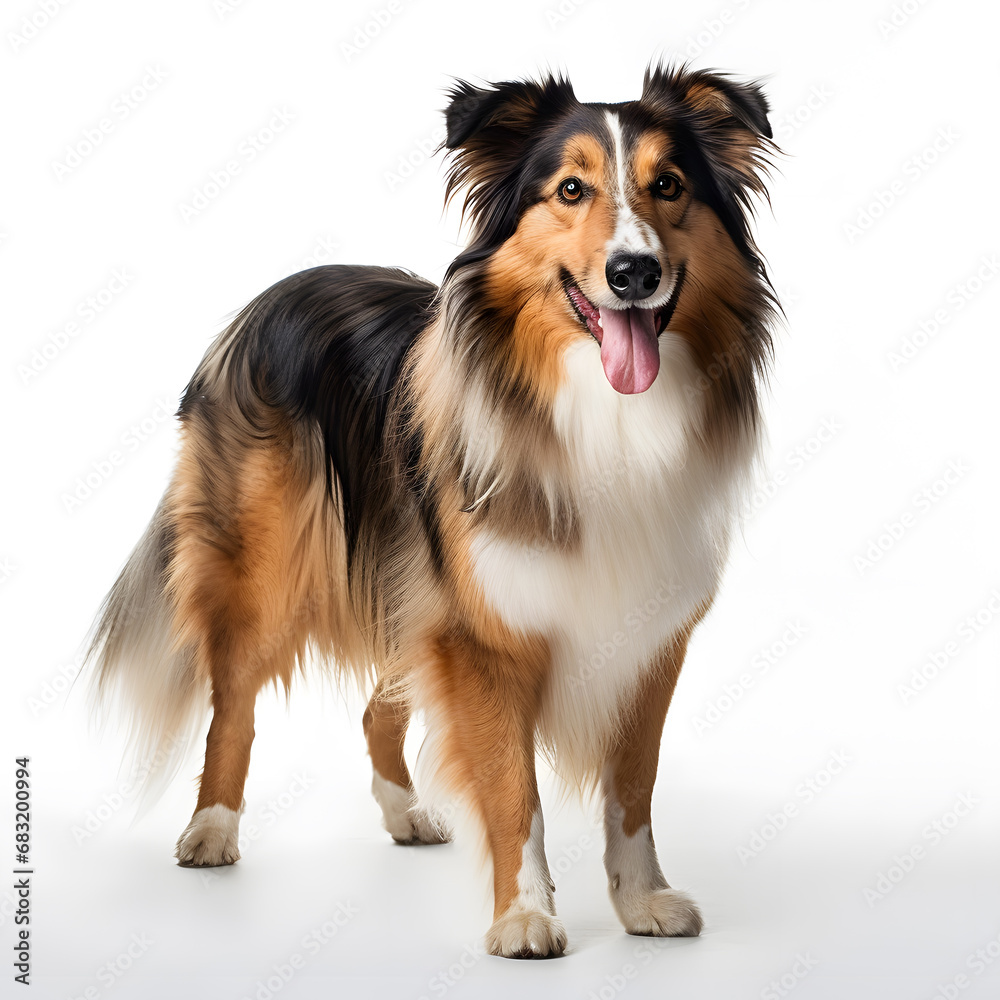 Rough Collie Dog Isolated on White Background - Generative AI