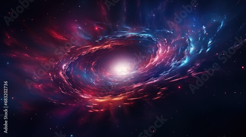 Abstract representation of a black hole, swirling vortex of colors, vibrant nebulas, gravitational lensing effect