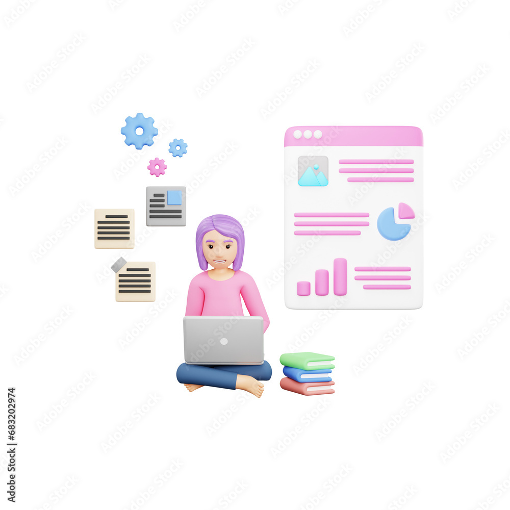 3D Cartoon Character Illustration of Woman Making Business Presentation - Corporate Success