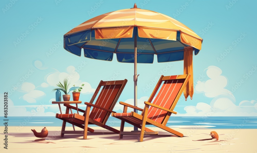 Beautiful beach. Chairs on the sandy beach near the sea. Summer holiday and vacation concept for tourism. Inspirational tropical landscape.