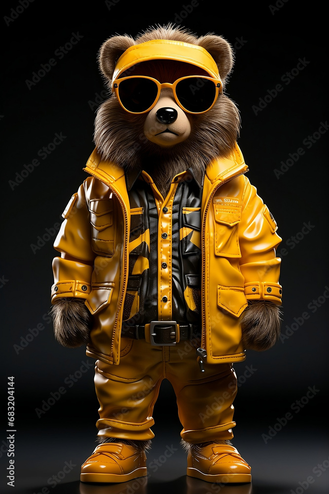 Portrait of a Bear dressed as a human, super cool, modern and funny