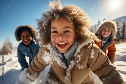 Joyful Winter Play: Children's Laughter in Snowy Splendor 