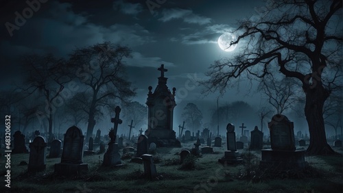 moon over graveyard in the night photo