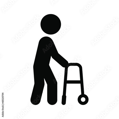 Elderly man walking with the assistance of a walker icon