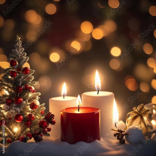 Christmas candles  for tree decorations  lights  cute christmas bokeh background.Generative AI