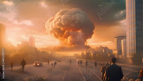 explosion in city, World War and civil war concept. photo