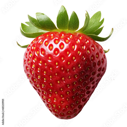 A strawberry cut in half viewed from the top on a transparent background