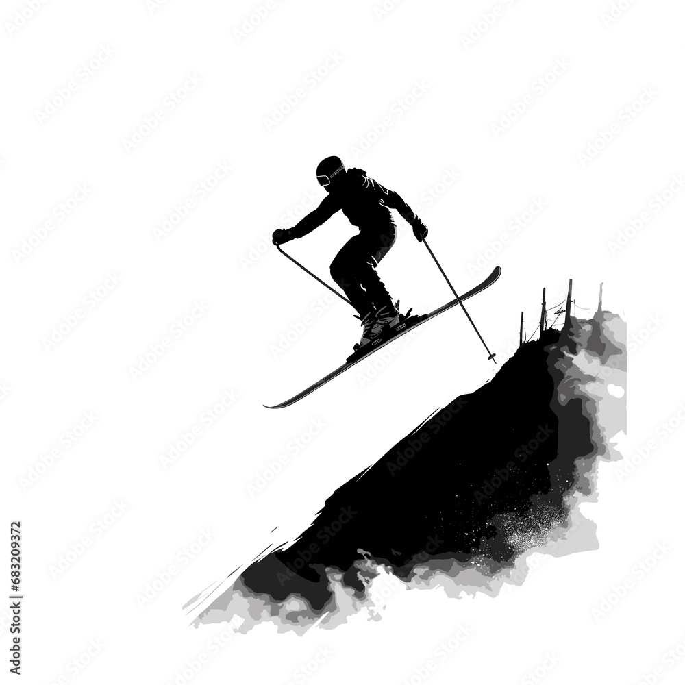 Fototapeta premium Silhouette of a man ski mountaineering descending from the mountain