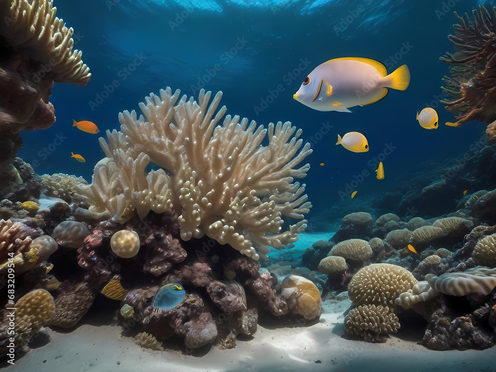 Naklejka premium coral reef and fish