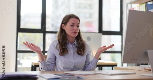 Businesswoman confident, embarrassed and puzzled at workplace