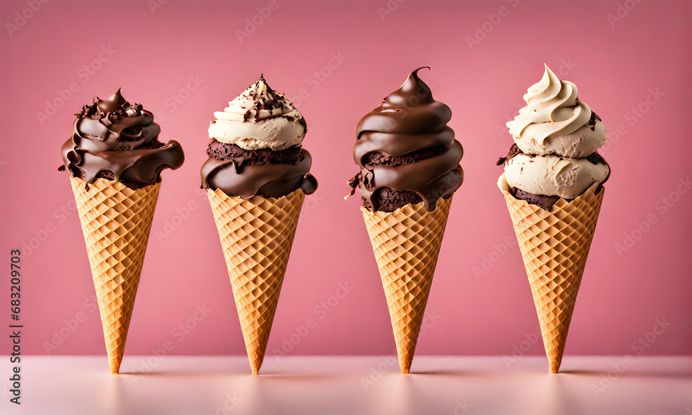 Ice cream delight: Waffle cone with creamy goodness Ice cream delight: Waffle cone with creamy goodness