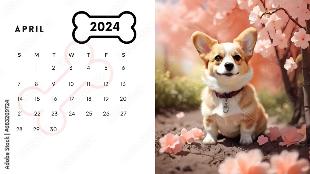 2024 calendar for dog lovers, April month.