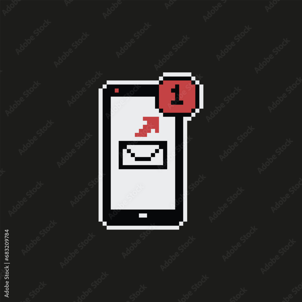 this is phone notification icon in pixel art with simple color and black background ,this item good for presentations,stickers, icons, t shirt design,game asset,logo and your project.