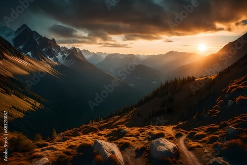 mountain landscape at sunset--