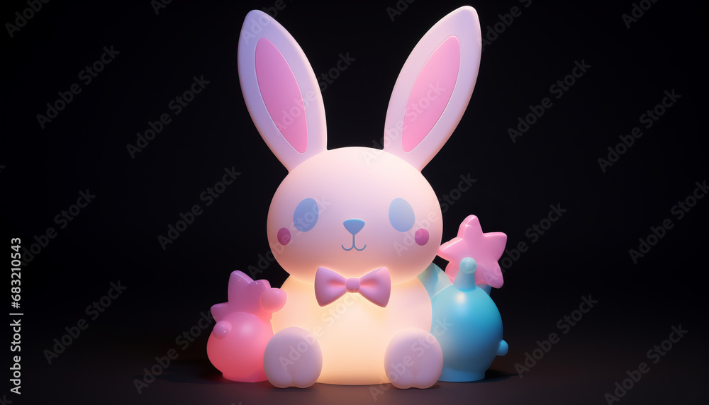 Obraz premium Easter bunny and eggs, vibrant tones, 3D icon on black