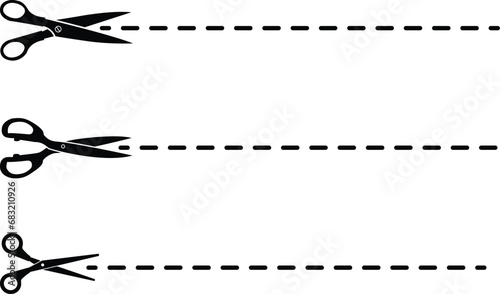 scissors cutting paper. scissors with cut lines