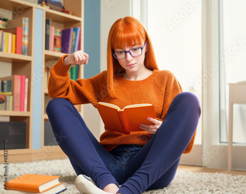Book reader cute girl (ID: 683211708)