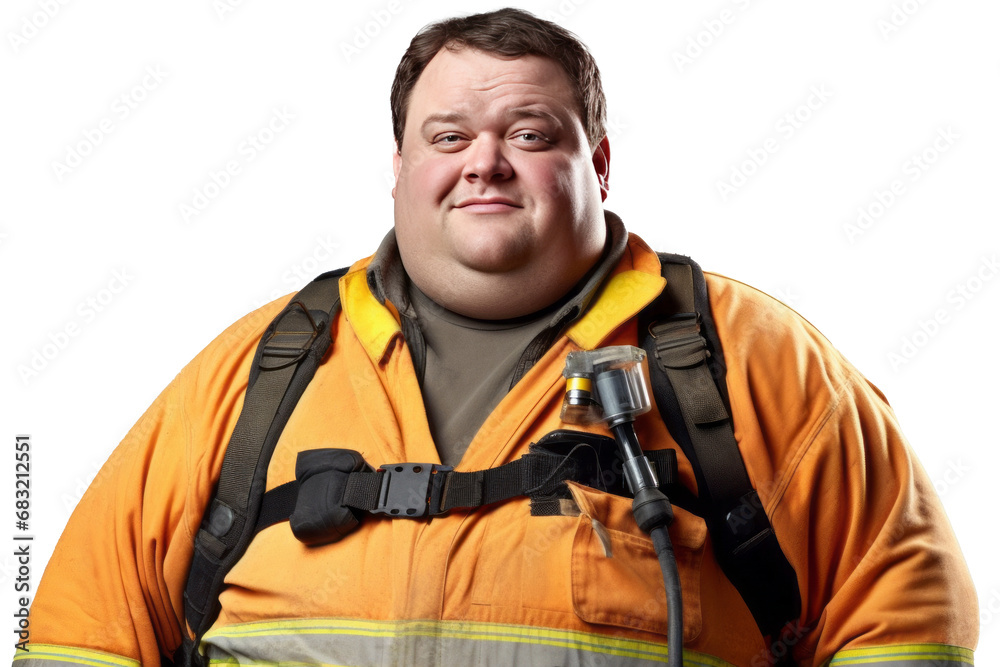 Portrait of construction worker Overweight man in engineer uniform on transparent background Portrait of construction worker Overweight man in engineer uniform on transparent background
