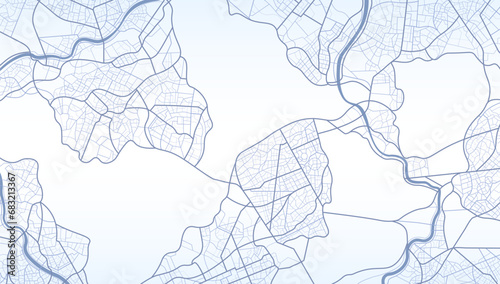 Blue city area, background map, streets. Skyline urban panorama. Cartography illustration. Abstract transportation background, street map. Widescreen proportion, digital design street map. Vector