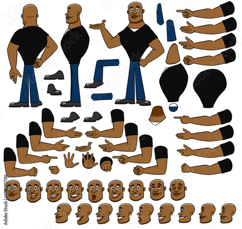 Vector Man character with lip sync and eye blink, all sides rigged