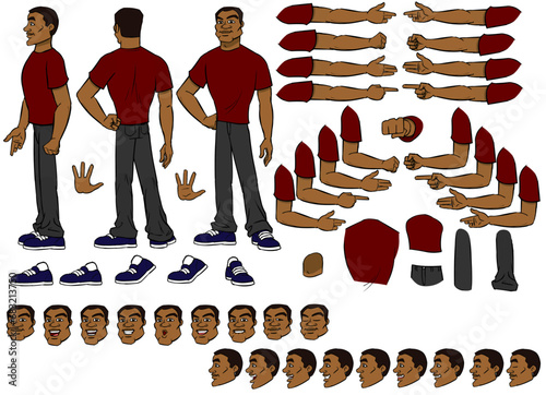 Vector Man character with lip sync and eye blink, all sides rigged