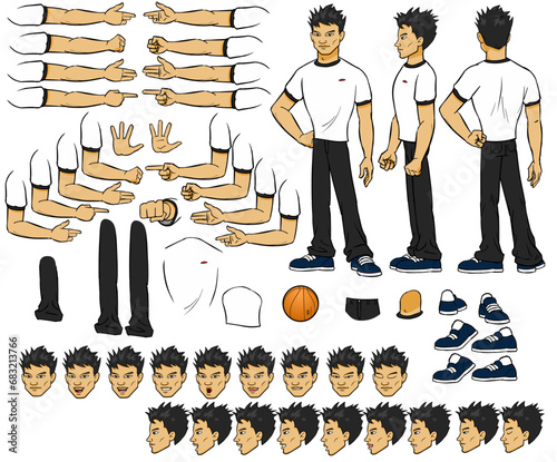 Vector Man character with lip sync and eye blink, all sides rigged