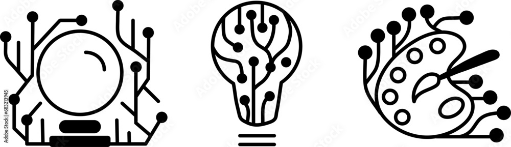 Simple Set of Artificial Intelligence Related Vector Line Icons