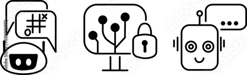 Chatbot vector line icon concept. Dialog icons. Private safety neural networks. Editable stroke.