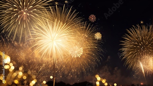 Golden fireworks New Year 02, New Year background, Generative AI, Generative, AI