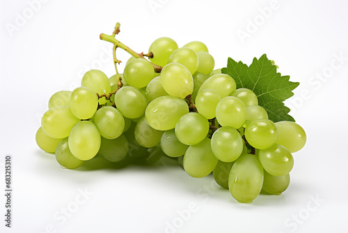  Green grape with leaves isolated on white background