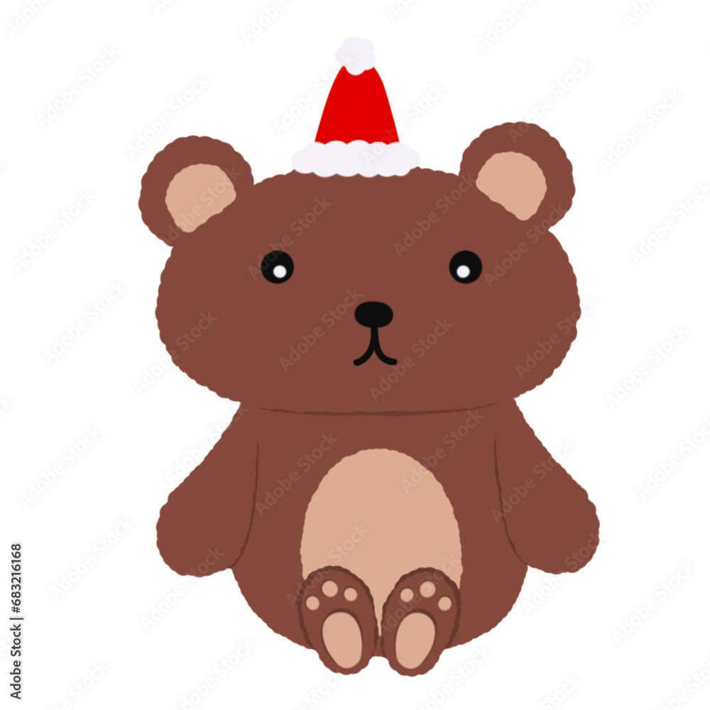 Fototapeta premium Brown bear wearing a Christmas hat