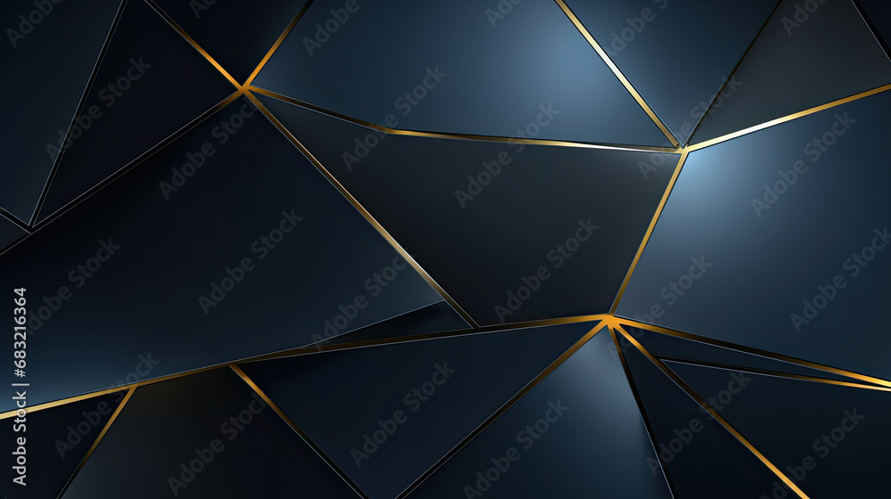 modern Abstract polygonal pattern luxury dark blue with gold on black background, 3d triangle modern Abstract polygonal pattern luxury dark blue with gold on black background, 3d triangle
