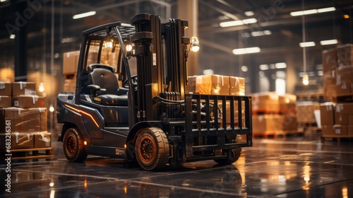 Construction forklift in the warehouse photo