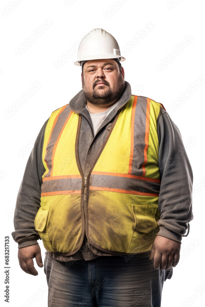 Portrait of construction worker Overweight man in engineer uniform on transparent background Portrait of construction worker Overweight man in engineer uniform on transparent background