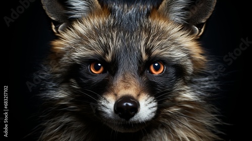 Portrait of a raccoon on a black background
