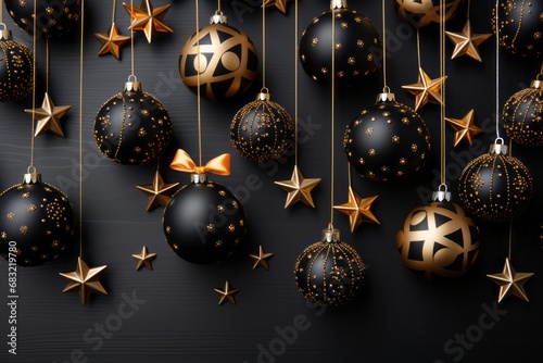 Christmas tree decoration in black colors  background